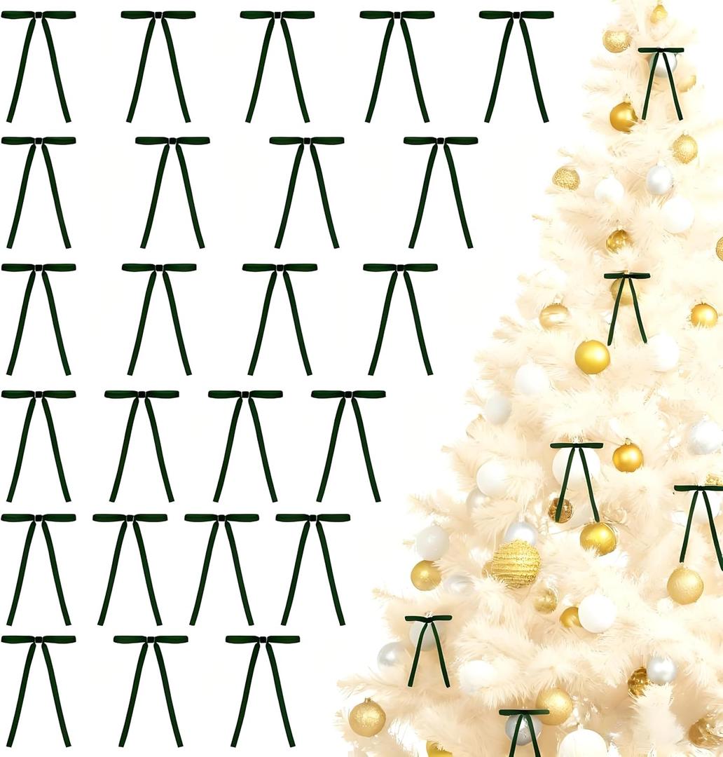 24 Pcs Velvet Christmas Wreath Bows 5 x 7 Inch Rustic Crafts Gift Bows for Christmas Tree Garland Home Wedding DecorDark Green