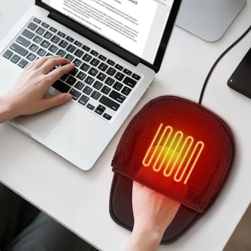 USB Heated Mouse Pad Hand Warmer, Heated Mouse Pad Hand Warmer for Desk Office, 3 Adjustable Temperatures & 2/4/8 Hours Timer Settings