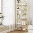Hzuaneri Bookcase Bookshelf, Tempered Glass Bookshelves, Slim Shelving Unit for Bedroom, Bathroom, Home Office, Steel Frame, 6 Tier Gold BC21699G, 11.8"D x 23.6"W x 71"H