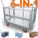 YITAMOTOR 2000lbs Platform Truck Cart with Cage, 6-in-1 Foldable Heavy Duty Hand Truck Flatbed Cart with 6" Swivel Casters, Multi-Functional Push Dolly for Grocery, Laundry, Warehouse, Storage
