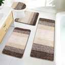 Bsmathom Bathroom Rugs Sets 4 Piece with Toilet Cover, Plush Shaggy Bath Rugs Set Non Slip Washable, Absorbent Microfiber Bath Mat with U-Shaped Contour Toilet Mat for Bathroom, Dark Coffe
