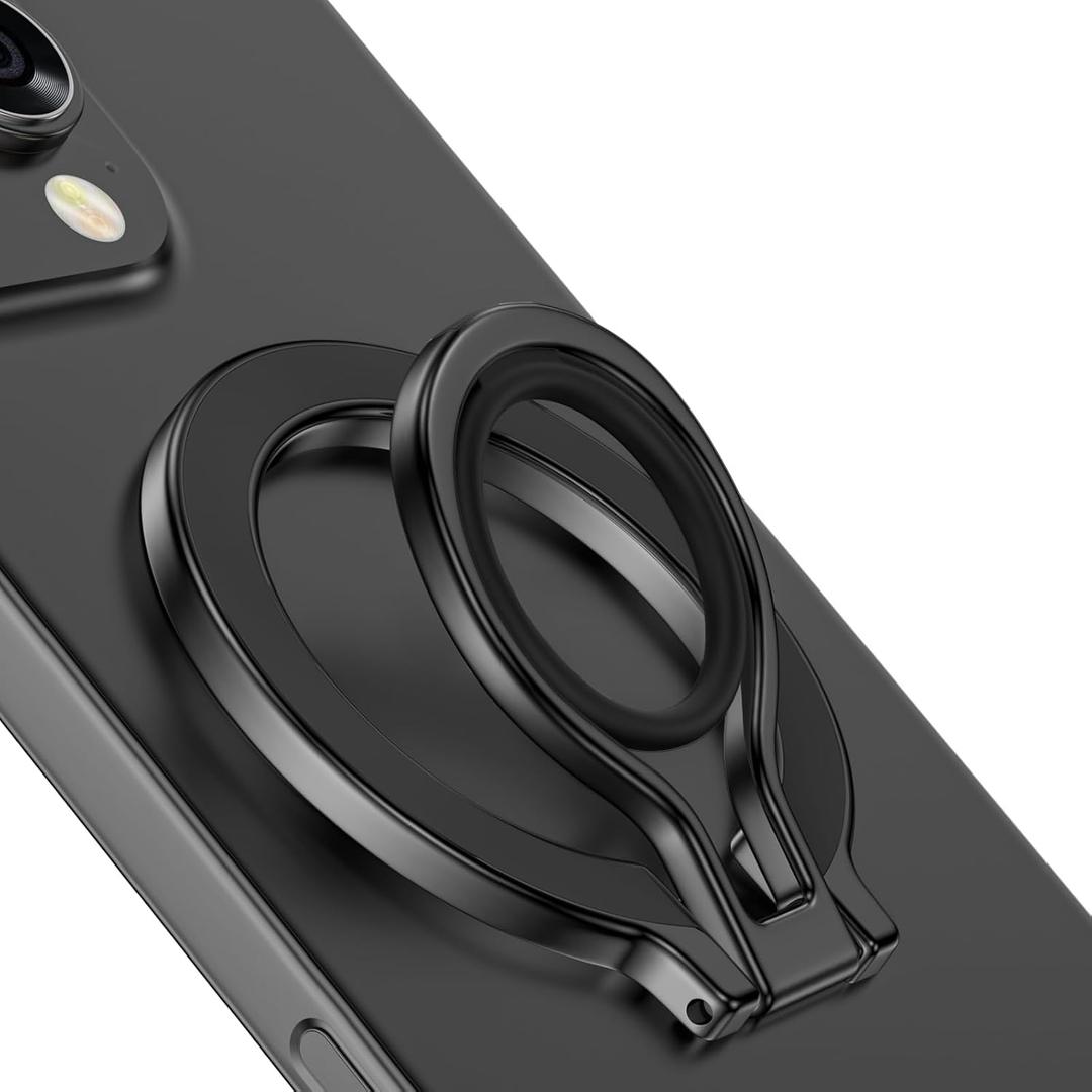 Magnetic Phone Ring Holder for MagSafe, Magnetic Snap Phone Grip Magsafe Ring Finger Loop Stand Adjustable Kickstand Fit for iPhone 17 16 15 14 13 12 Pro Max Accessories, Wireless Charging Compatible (Black)
