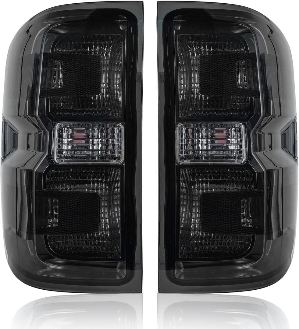 Dark-Red Tail Lights for 2014-2019 Chevy Silverado 1500/2500/3500 & 2015-2019 GMC Sierra 2500/3500 | Factory 3-Bulb Housing Only | Driver+Passenger Pair (No Bulbs/Harness)