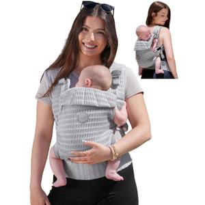 GROWNSY Baby Carrier Newborn to Toddler, Breathable Mesh Carrier(7-44lbs) with One-Click Sliding Clasp, Head Support, Ergonomic Design and Hands-Free Comfort, Silver Gray