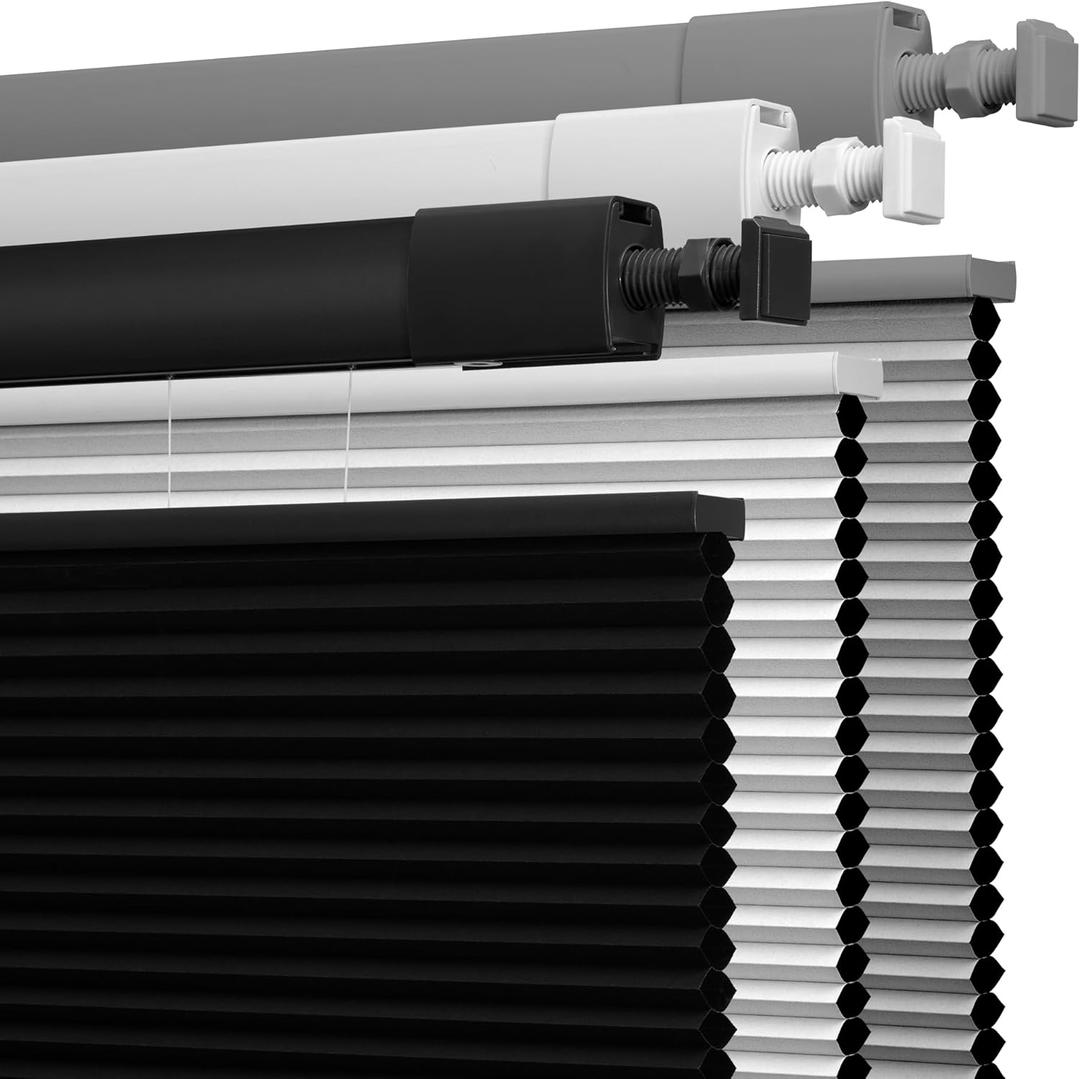 Boolegon No Drill No Tools Cellular Shades Top Down Bottom Up Honeycomb Blinds Blackout Cordless Window Blinds Easy to Install Cellular Shade for Windows,Blackout-Black,21" W x 48" H