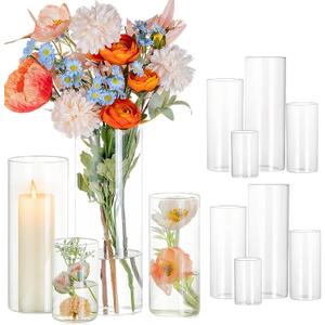 Glasseam Cylinder Glass Vases for Centerpieces: 12 Pack Clear Flower Vase Bulk 4" 6" 8" 10" Hurricane Floating Pillar Candle Holder - Modern Centerpiece for Wedding Dining Home Table Decor