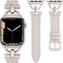 Wearlizer Leather Band Compatible with Apple Watch Bands Women 41mm 40mm 38mm 49mm 46mm 45mm 44mm 42mm, Fancy Dressy Strap for iWatch Series 11 10 9 8 7 6 5 4 3 SE/Ultra 3 2 1 (Lizard Starlight/Starlight)