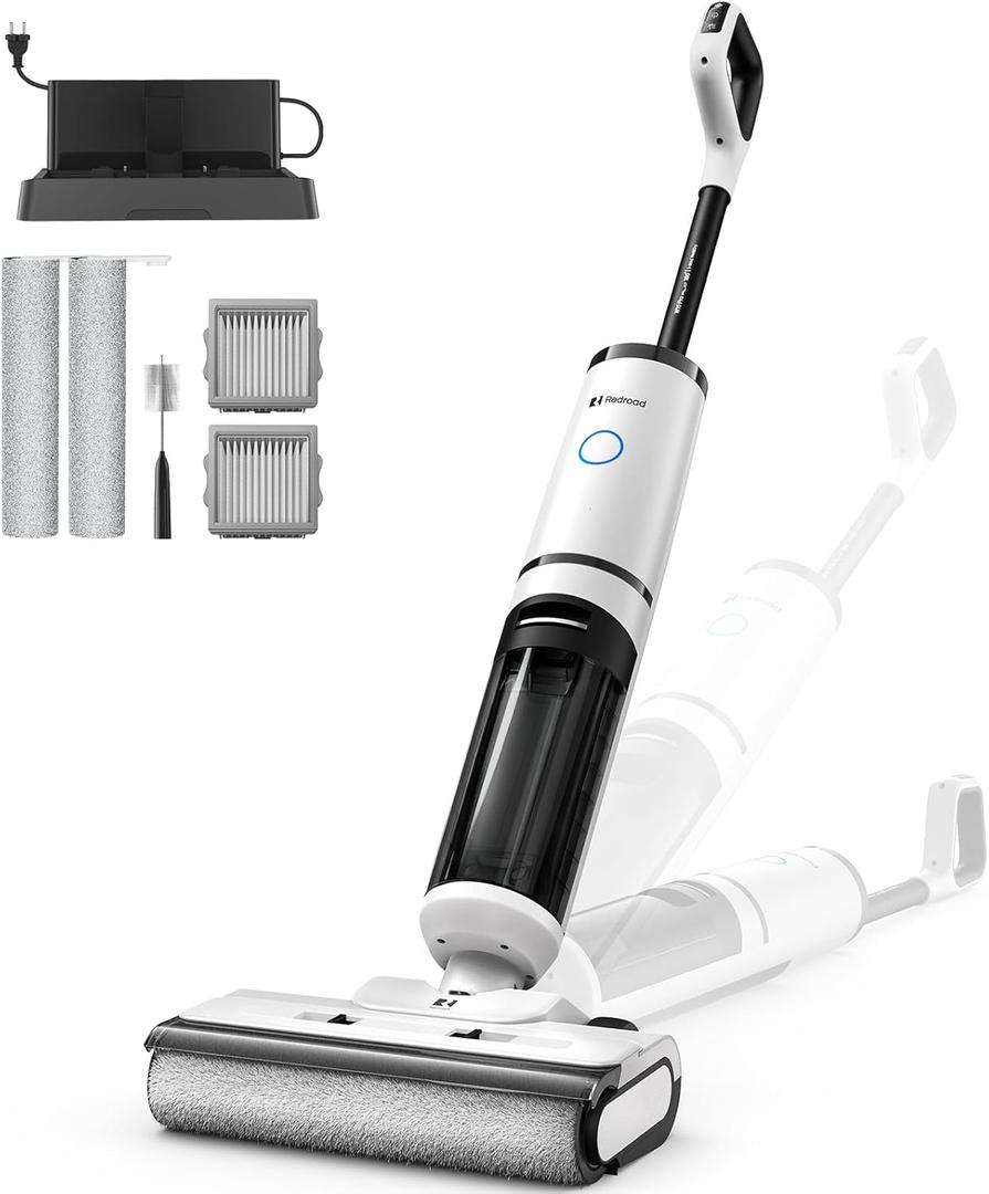 Redroad Wet Dry Vacuum Cleaner,22000pa Cordless Vacuum Mop with Self-Cleaning&Hot Drying,180 Lie-Flat Self-Propelled Floor Cleaner Machine,60Mins Long Runtime,LED Digital Display,Voice Prompts (White)