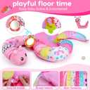 2 in 1 Baby Tummy Time Mat & Support Seated Pillow Infant Newborn Toys 0 1 2 3 4 5 6 Months Pink Caterpillar Sensory Developmental Playmat 0-6 3-6 12 Month Mirror Babies Girls Shower Gifts Essentials