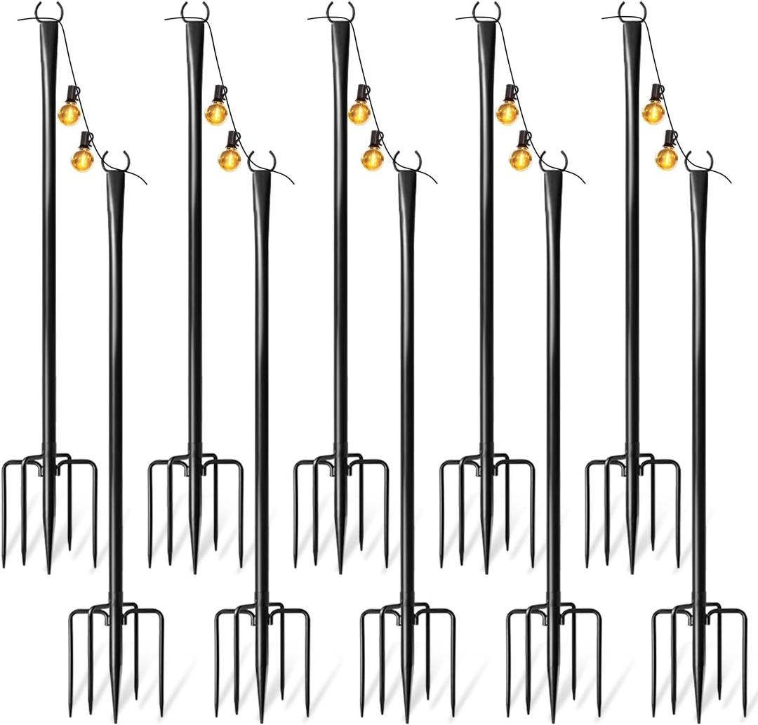 10 Pack String Light Poles for Outside, Adjustable Metal Patio Light Poles