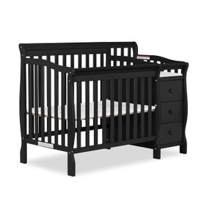 Dream On Me Jayden 4in1 Mini Convertible Baby Crib & Changer with Storage in Black, Pinewood, GreenGuard Gold & JPMA, 1 Mattress Pad, 3 Mattress Heights, Converts to Mini Day & Twin-Size Bed