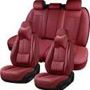 BWTJF Car Seat Covers Full Set, Front and Rear Seat Covers for Cars, Waterproof Leather Auto Seat Protectors with Head Pillow, Car Seat Cushions Fit for Most Sedans SUV Pick-up Truck, Wine Red