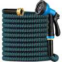 Expandable Garden Hose 50 ft with 10 Function Spray Nozzle, Flexible, Kink Free, Leak-Proof, Ultra Lightweight Retractable Stretch Water Hose 50ft for Yard, Lawn, Car Wash and Outdoor (Black & Blue)