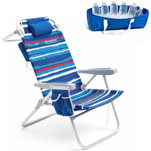 SUNNYFEEL Extra High Back Beach Chair, 5 Position Lay Flat, High Seat Oversized Portable Folding Camping Chair with Cup Holder for Outdoor/Trip, Lightweight Foldable Beach Chair for Adults, 1-pack