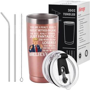 Great Mother In Law Travel Tumbler, Funny Birthday Mothers Day Gifts for Mother In Law from Daughter Son In Law 20 OZ Rose Gold