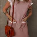 Dokotoo Women's 2026 Casual Spring Summer Dresses Fashion Cap Sleeve Color Block Crewneck Shift Tshirt Mini Dress (Pink, S)