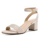 DREAM PAIRS Women's Open Toe Ankle Strap Low Block Chunky Heels Sandals Party Dress Pumps Shoes,Size 9,Nude/Suede,CARNIVAL