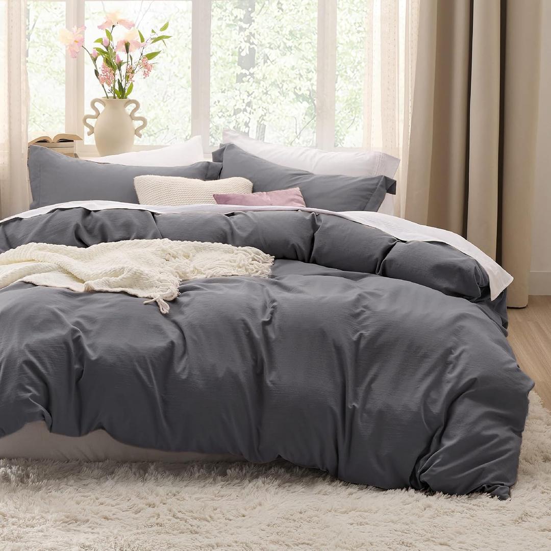 Bedsure GentleSoft Duvet Cover Set, Gray Queen Size