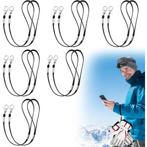 Kingdder 6 Pairs Elastic Ski Glove Leash Adjustable Winter Gloves Wrist Straps Skiing Accessories Hand Wrist Mitten Clips Lanyard String Attachment Straps Connectors