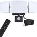 Ganiude 35W Plug in Flood Light Outdoor, Motion Sensor Plug in LED Security Light with Remote Control, Dusk to Dawn, 3 Heads, 3500LM, 5000K, IP65 Waterproof Exterior Lamp for Porch, Garage, Yard