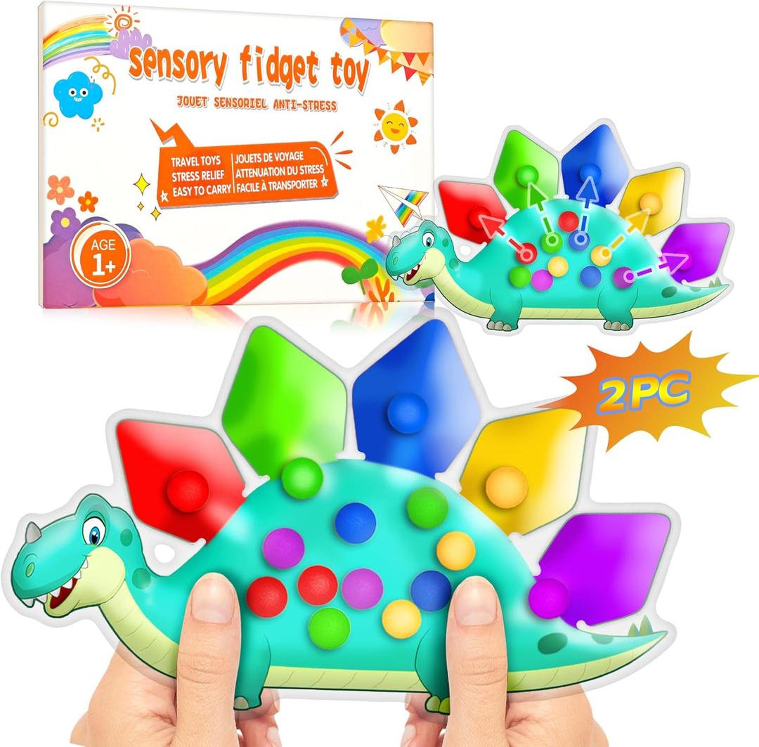 UIIOPJIOM 2PC Dinosaur Color Sorting Sensory Toys for Toddler, Montessori Toy Learning Activities Quiet Calm Down Fidgets for Classroom Valentine for 3 4 5 Year Old Boy Easter Basket Stuffer Gift