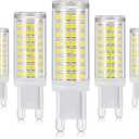 G9 Led Bulbs White 6000K(7W) 40W 60W 75W Halogen Equivalent, T3/T4 G9 Bi-pin Base Chandelier Light Bulbs for Indoor Lighting, Dimmable, Pack of 5