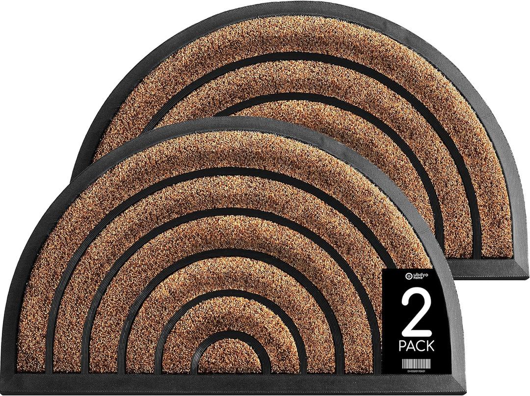 ubdyo 2 Pack Heavy Duty Front Door Mat - Mixed Texture with Artificial Grass & Rubber Stripes - Muddy Dirt Trapping Outdoor Mats - Low Pile Front Door Mat Outside Entrance - 30'' x 17'', Bright Brown (Deep Brown)