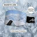 2 x Skiing Motocross Goggles,Racing Riding Goggles ATV Dirt Bike,Ventilation Anti-Fog UV Impact Resistant for Adult (Magnetic Series, Black Frame and Silver Lenses)