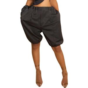 Unybwonn Bermuda Shorts for Women Baggy Knee Length Elastic Waist Jorts High Waisted Wide Leg Y2k Short Pants Streetwear (Black, L)