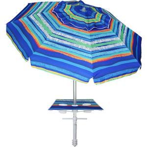 AMMSUN Beach Umbrella with Sand Anchor & Table Tray, Portable Heavy Duty Beach Umbrellas, 6.5ft Sun Outdoor Umbrella, UV 50+ Protection, Carry Bag for Beach, Patio, Pool and Garden, Stripes