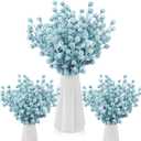 Geosar 30 Pieces Artificial Christmas Berry Picks with Snowflake Glitter Holly Berry Stems for Christmas Tree Ornaments Vases DIY Crafts Wedding Party Holiday Decor(Baby Blue)