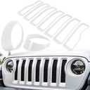 Front Grille Mesh Inserts & Headlight Cover for Jeep Wrangler JL JLU Unlimited Sport/Sports 2018-2023 Exterior Accessories Clip-in Grille Guard Cover Headlight Bezels Trim Ring (White 9PCS)