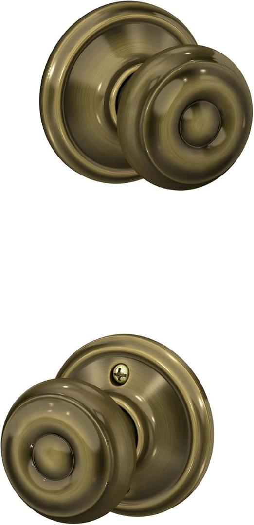 Schlage F10 V GEO 609 Georgian Door Knob, Hall & Closet Passage Lock, Antique Brass