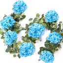 6ft Light Blue Hydrangeas Artificial Floral Garland with Greeny Eucalyptus, Spring Wreath Fake Flowers Vines for Wedding Wall Arch Ceremony Home Table Centrepiece Backdrop Party Decorations