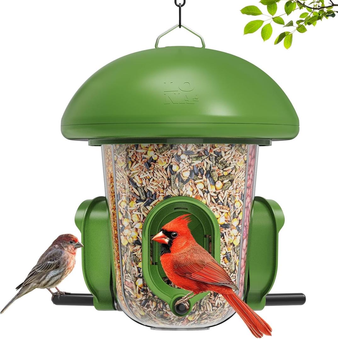 LONA Bird Feeders for Outdoors Hanging 3 Separate Compartments, 3 Feeding Ports, Weatherproof Dome & 3 Ways to Hang, Large Capacity for Cardinals/Finches (Green