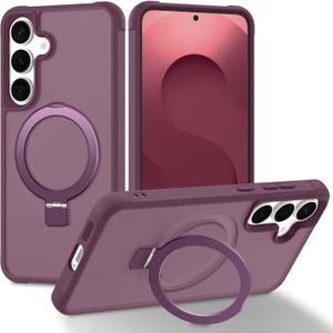 Magnetic Compatible with Samsung Galaxy S25+ & S24+ Case with Stand [Military Grade Drop][Compatible with Magnet] Ring Holder Translucent Slim Hard Back Soft Edge, Wine Red