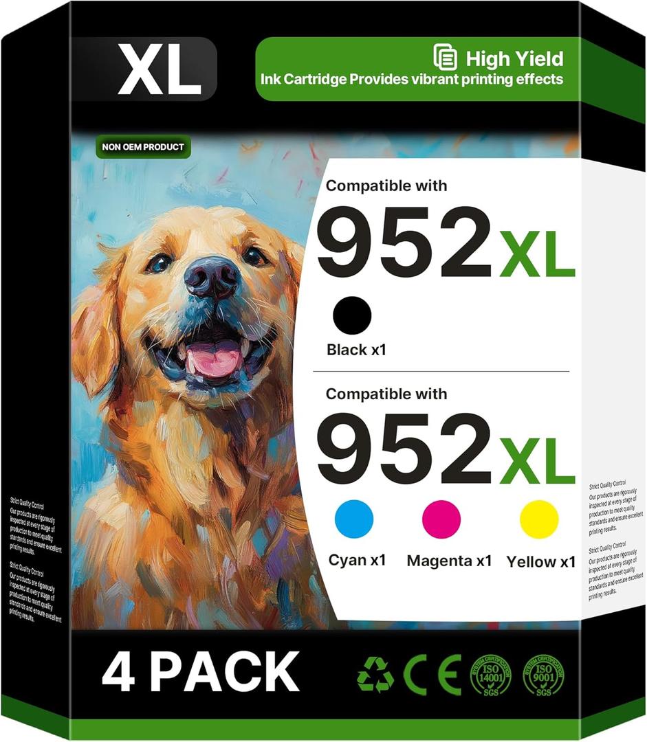 952XL Ink Cartridges Combo Pack Compatible for HP 952XL Ink Cartridges Combo Pack 952XL 952 Ink to Use with HP OfficeJet Pro 8710 7740 8720 8715 8210 8703 9702 OfficeJet 8702 Printers (4 Pack B/C/M/Y)