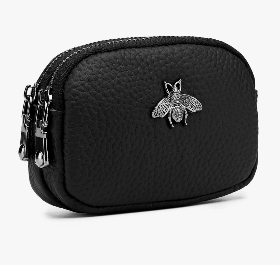 imeetu Women Leather Coin Purse, Small 2 Zippered Change Pouch Wallet