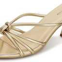 Women's Strappy Square Open Toe Kitten Heels Sandals Knotted Design Summer Fashion Slip On Mule Style, Size 9