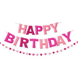Pink Happy Birthday Banner Felt Ball Garland Pre-Strung Happy Birthday Sign for Party Backdrop Decorations Photo Prop