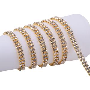 KAOYOO 2 Rows 2 Yards Crystal Rhinestone Chain Trim for Sewing Craft,DIY Decoration,4.0mm/0.16" (Golden)