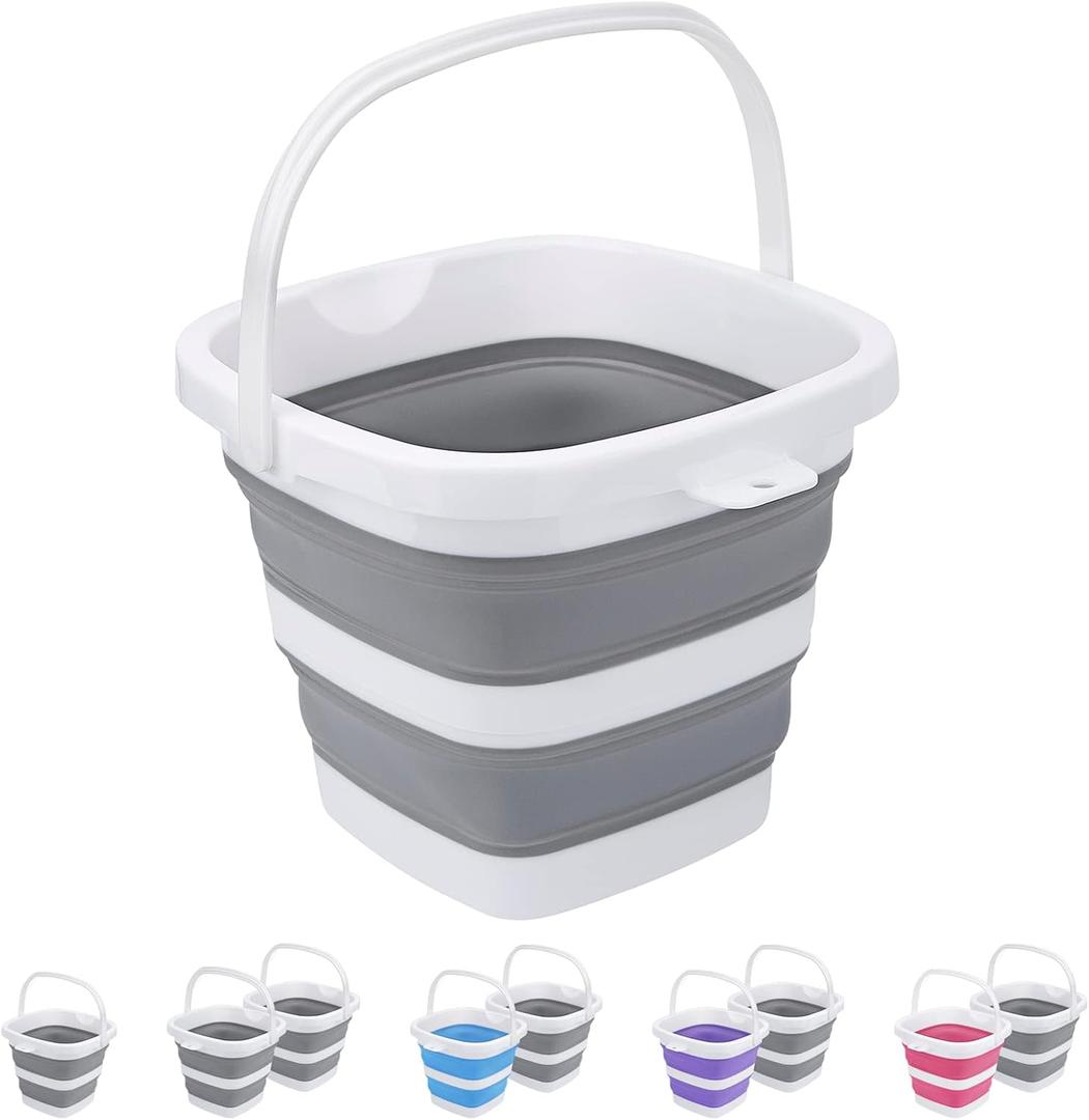 Collapsible Bucket, 5L 1.3Gallon Small Cleaning Mop Buckets for Household Outdoor Car Washing Tub Plastic Foldable Portable Camping Beach Sand Water Pot Pail Space Saving Square, Gray
