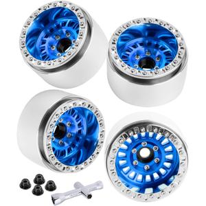 Aluminum 1.9 Beadlock Wheel Rims for 1/10 SCX10 SCX10 II 90046 SCX10 III AXI03007 SCX10 Pro TRX4 TRX6 Gen7/8 D90 VS4-10 MST CFX RC Crawler Car,4pcs RC 1.9 Beadlock Wheel Rims, Navy Blue