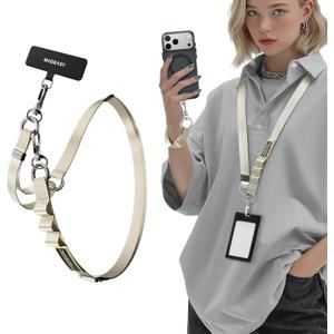 MAGEASY 2IN1 Cellphone Lanyard Crossbody + Wrist Strap + Phone Tether & Attachment Clips, Compatible with iPhone 16 17 Google Pixel | Clip and Go Security Strap Neck Phone Leash (Starlight)