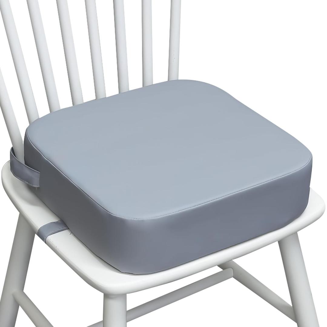 Toddler Booster Seat for Kitchen Chair, 3.5" Oxford Foam Cushion, Non-Slip Base, Adjustable Straps, Portable Dining Booster for Self-Feeding Toddlers at Home or on the Go (Grey)
