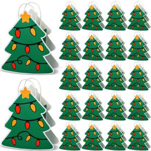 Bulyoou 24 Pack Christmas Paper Bags with Handle Reusable Christmas Tree Container Shape Thank You Gift Bags for Friends Teachers Xmas Party Gifts