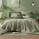 Monbix King Size Comforter Set, Sage Green King Size Bed Set Reversible 7 Pieces, Cationic Dyeing Bed in a Bag with Comforter, Sheets, Pillowcases & Shams