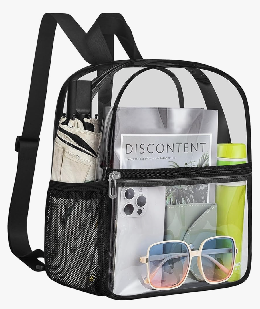 Clear Backpack Stadium Approved 12×12×6 Clear Mini Backpack Small Transparent Backpack for Concert, Beach, Work, Travel & Sporting（Black）