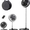 Gaiatop Portable Pedestal Fan 16000mAh Battery [Max 74h Runtime], Foldable Oscillating Standing Fan, Collapsible Desk Fans, LED Light, Case & Remote Control 4 Speeds for Outdoor Travel Camping (Black), 3.6 " to 36.4" Stretching