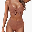 Hanna Nikole Women High Waisted Bikini Sets, Two Piece Swimsuit Tummy Control, Textured Bathing Suits, Tie Knot Swimwear M